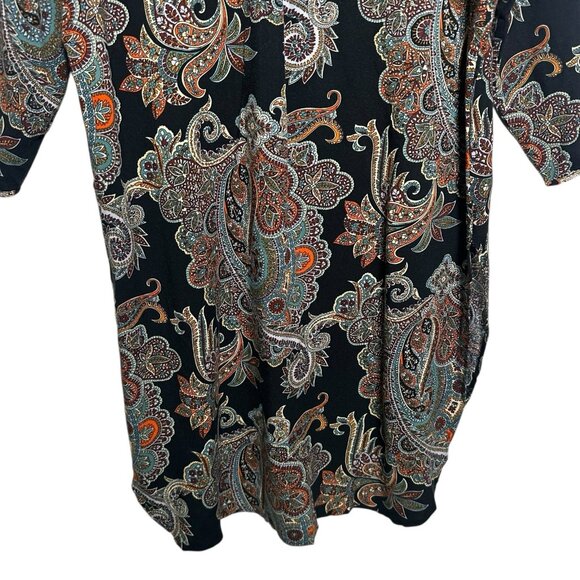 Anthropologie Fig & Flower Top Womens Sz Medium Black Artsy Boho Tunic Floral - Picture 8 of 13